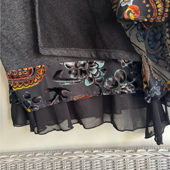 Mystree Charcoal Cardigan with Paisley Burnout Scarf Accents - Picture 7 of 9